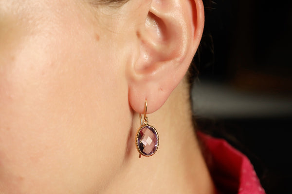 18k Gold Drop Faceted Amethyst Earrings