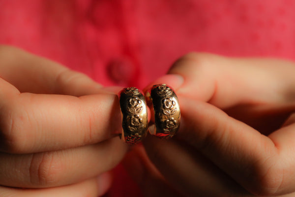 CHUNKY Floral Hoop Earrings in Solid 9k Gold
