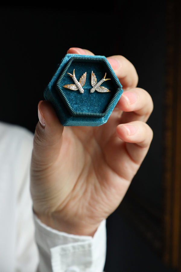 Artisan Swallow Flying Birds Stud Earrings