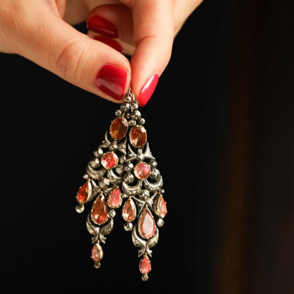 Antique Georgian Era Iberian Earrings with Foiled Pink Quartz