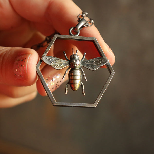 German Art Deco Bee Necklace, Signed Jewelry DLV Greifen Kunst, Collectible Historical Jewelry