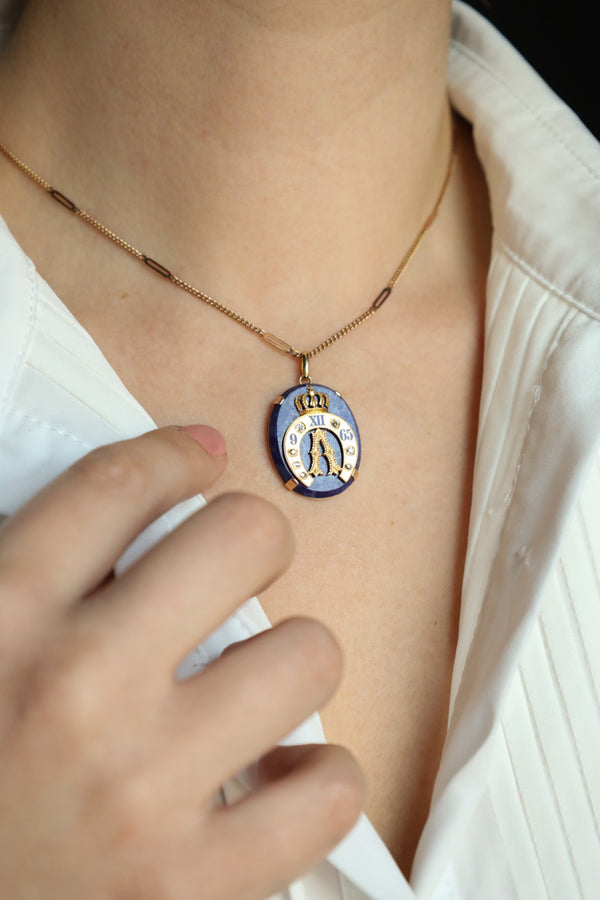 18k Gold Antique Horseshoe and Crown Charm Pendant