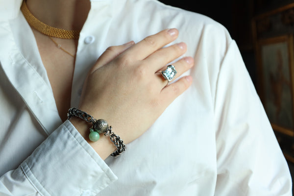Chunky Silver Bracelet with Jade Charm: Maria Grazia Baldan