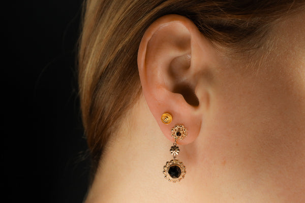Hessonite Garnet Dangle Earrings - 14K Gold Floral Drops