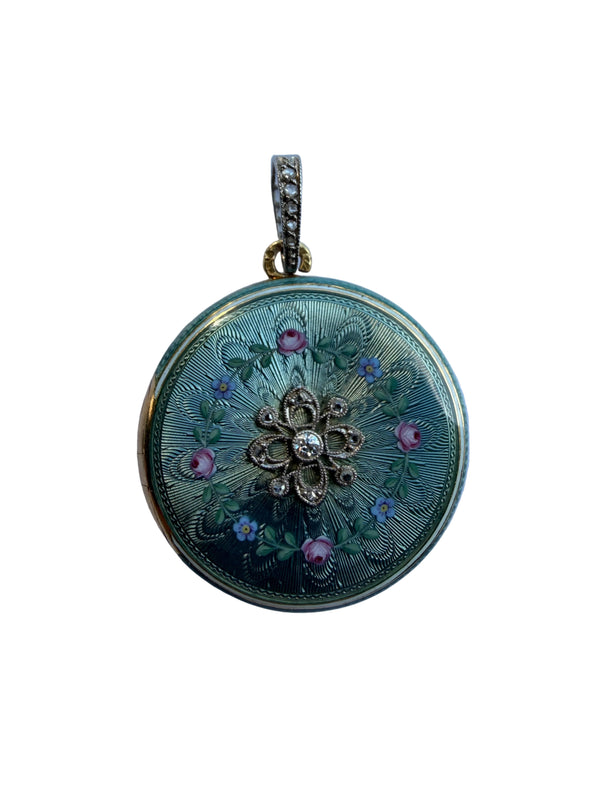 Antique Guilloche Enamel Locket Pendant