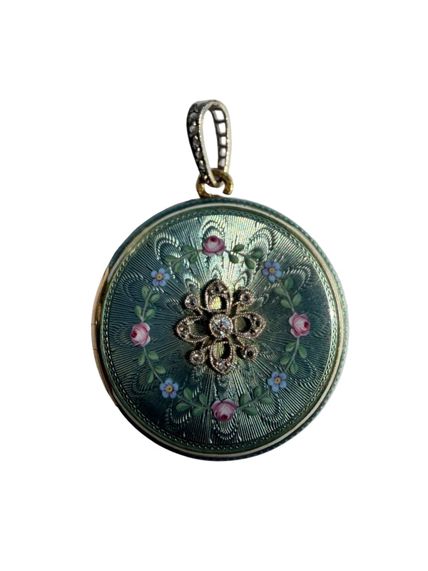 Antique Guilloche Enamel Locket Pendant