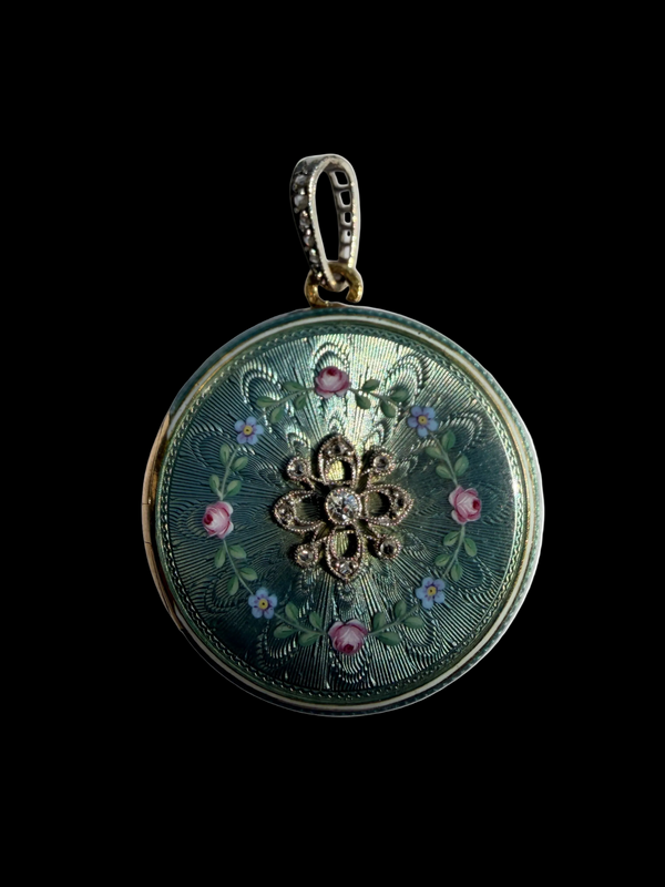 Antique Guilloche Enamel Locket Pendant