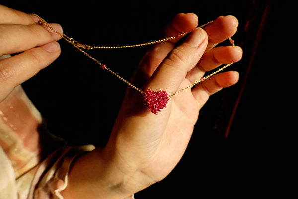 Italian Vintage 18k Gold Ruby Heart Necklace