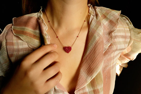 Italian Vintage 18k Gold Ruby Heart Necklace