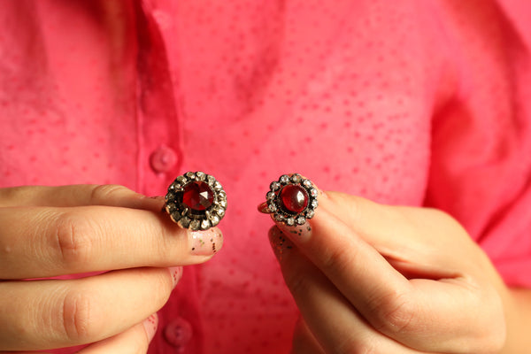 Large Vintage Garnet Ring, 14k Gold Cocktail Ring