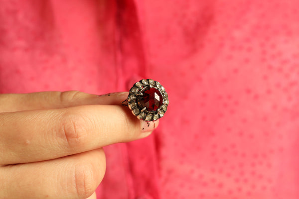 Large Vintage Garnet Ring, 14k Gold Cocktail Ring