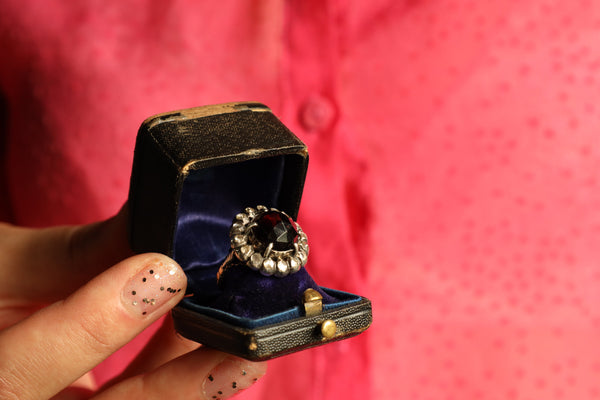 Large Vintage Garnet Ring, 14k Gold Cocktail Ring