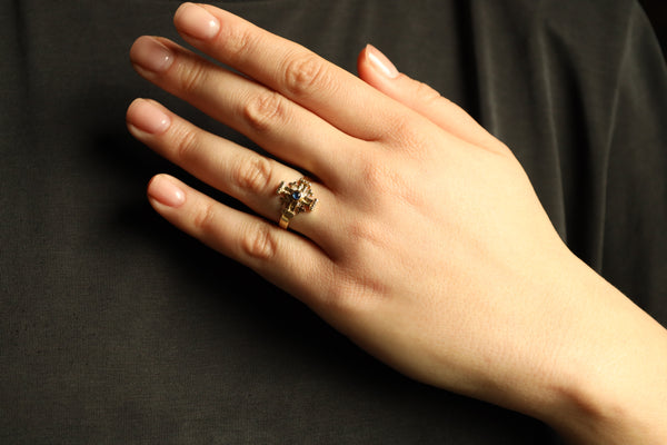 Maltese Cross Ring with Sapphire Cabochon