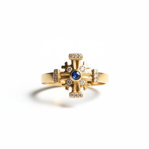 Maltese Cross Ring with Sapphire Cabochon