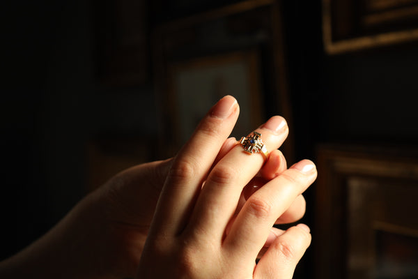 Maltese Cross Ring with Sapphire Cabochon