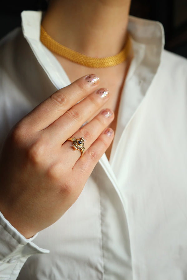 Maltese Cross Ring with Sapphire Cabochon