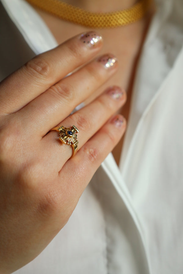 Maltese Cross Ring with Sapphire Cabochon
