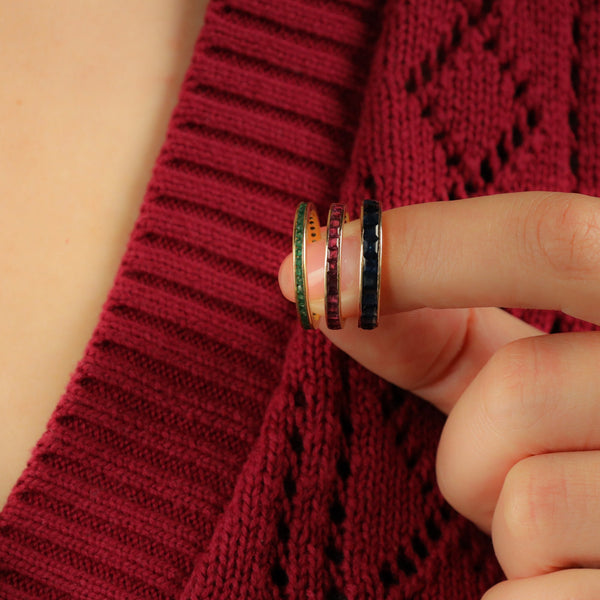 Natural Ruby Full Eternity Ring, Solid 14k Gold