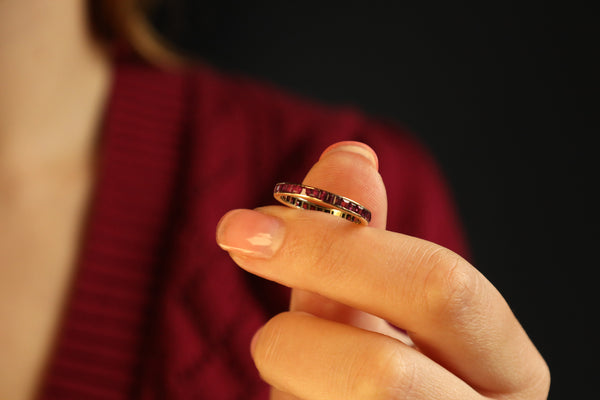 Natural Ruby Full Eternity Ring, Solid 14k Gold