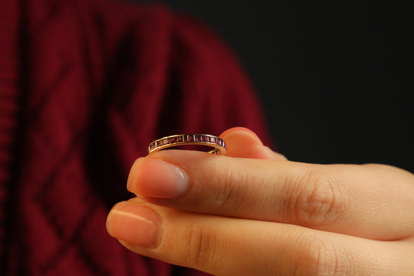 Natural Ruby Full Eternity Ring, Solid 14k Gold