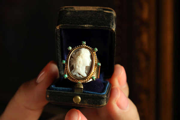 Cameo Ring with Turquoise in Solid 18k Gold