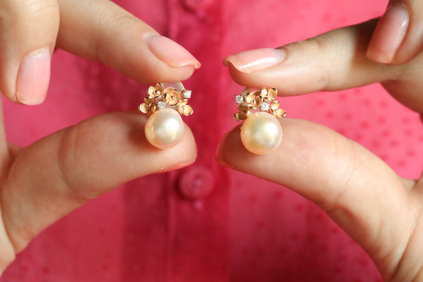 18k Fresh Water Pearl Earrings, Signed Jewelry by Annamaria Cammilli, Blossom Baroque