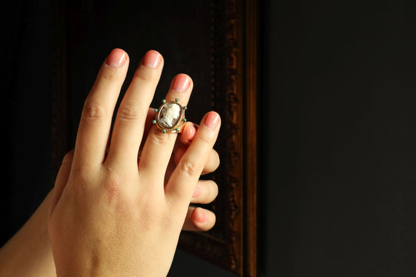 Cameo Ring with Turquoise in Solid 18k Gold
