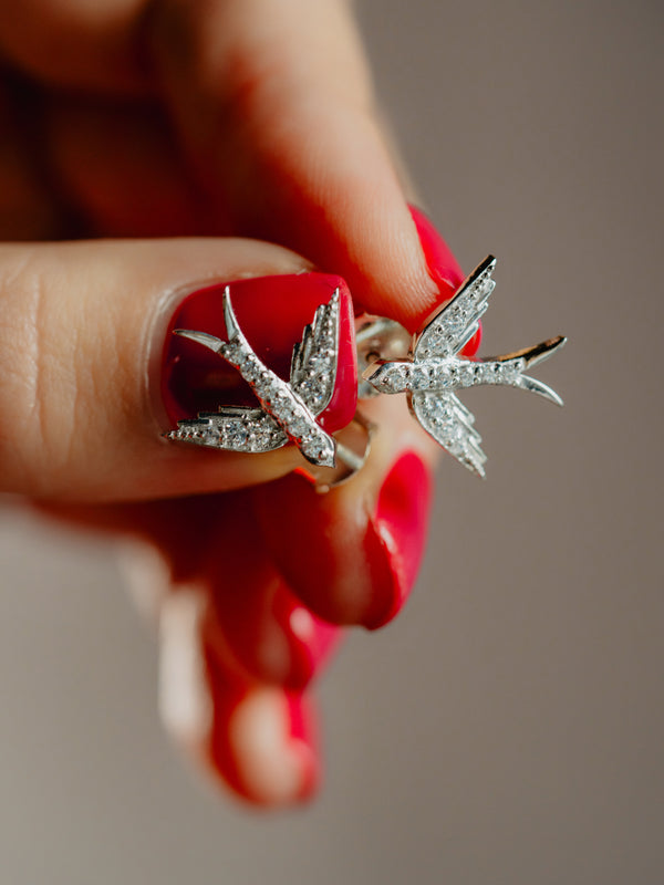Unique Studs - Victorian Swallow Birds Earrings - FREE SHIPPING