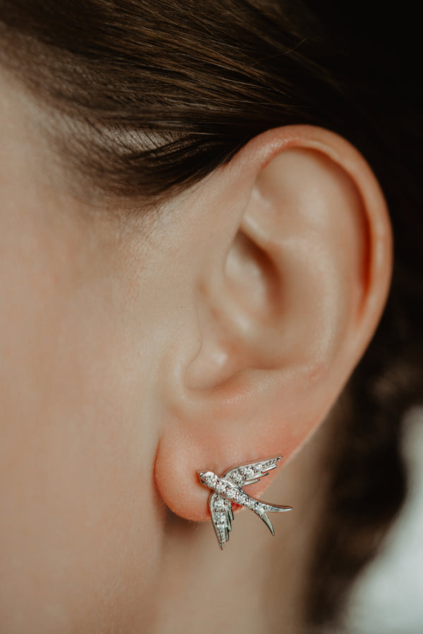 Unique Studs - Victorian Swallow Birds Earrings - FREE SHIPPING