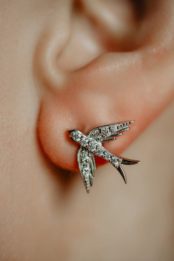 Unique Studs - Victorian Swallow Birds Earrings - FREE SHIPPING