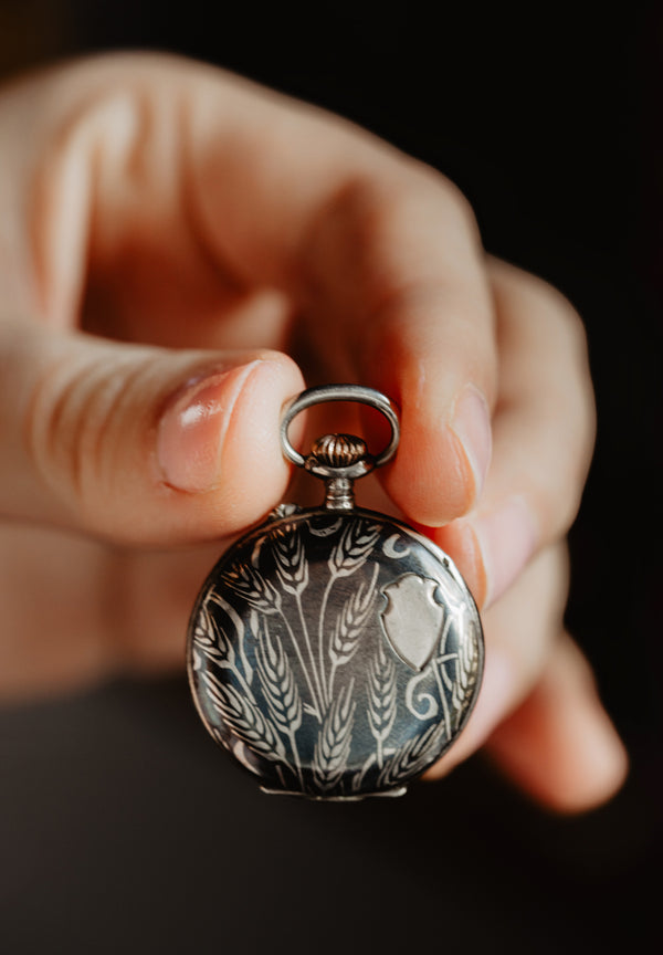 Antique Victorian Black Silver and Gold Remontoir Pocket Watch Pendant