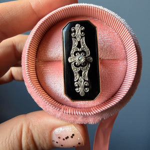 Retro Onyx and Diamond Panel Ring