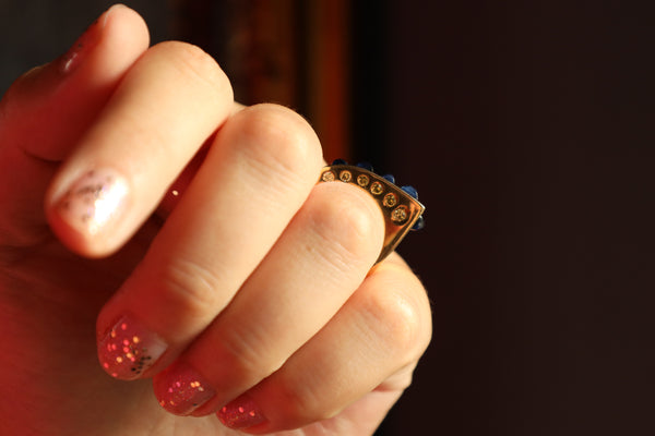 Retro Blue Sapphire Cabochon Ring, 18k Gold Heavy 16g