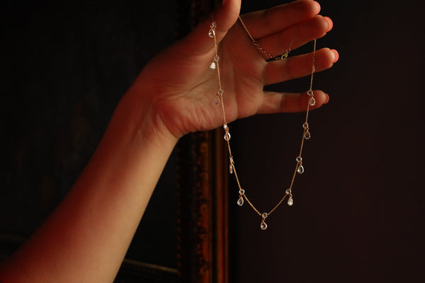 Floating Rose Cut Diamond Necklace in Solid 14k Gold