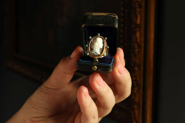Cameo Ring with Turquoise in Solid 18k Gold