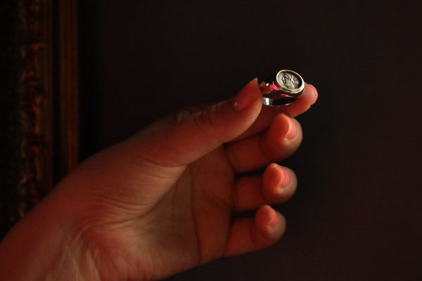 Signet Ring with Roman Coin: Italian Vintage Jewelry, Solid 18k Gold