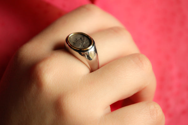 Signet Ring with Roman Coin: Italian Vintage Jewelry, Solid 18k Gold