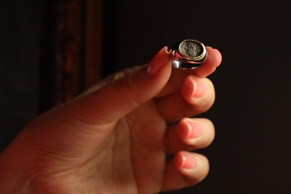 Signet Ring with Roman Coin: Italian Vintage Jewelry, Solid 18k Gold