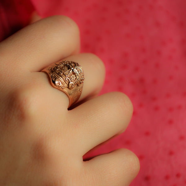 Calavera Catrina Skull Ring in Solid 14k Gold, Mexican Jewelry