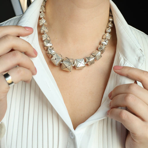 Square Silver Envelope Necklace - Modern Silver