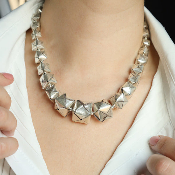 Square Silver Envelope Necklace - Modern Silver