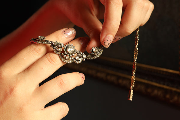 Vintage Silver Floral Necklace with Rose Cut Diamonds