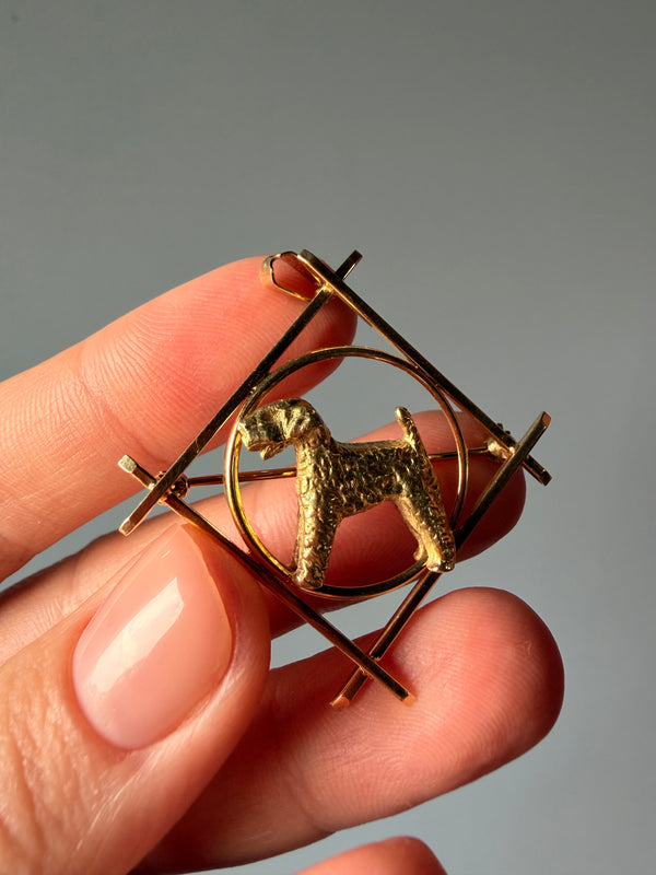 Terrier Charm Pendant, Animal Lapel Pin in Solid 14k Gold
