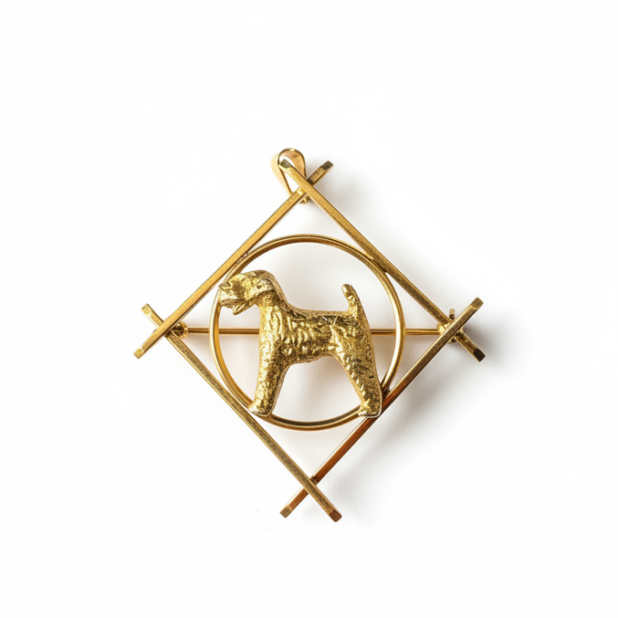 Terrier Charm Pendant, Animal Lapel Pin in Solid 14k Gold