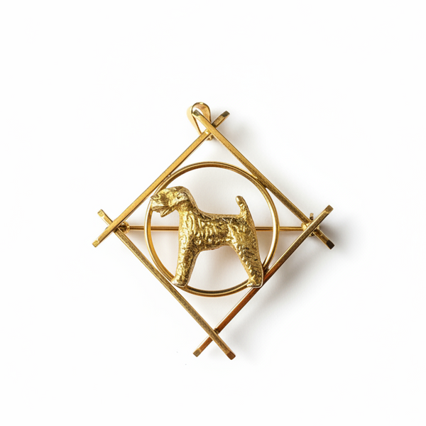 Terrier Charm Pendant, Animal Lapel Pin in Solid 14k Gold
