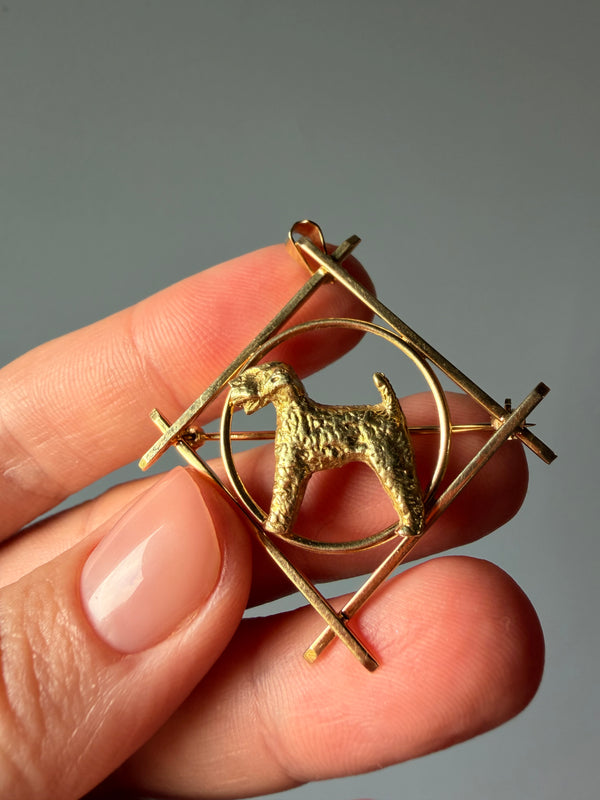 Terrier Charm Pendant, Animal Lapel Pin in Solid 14k Gold
