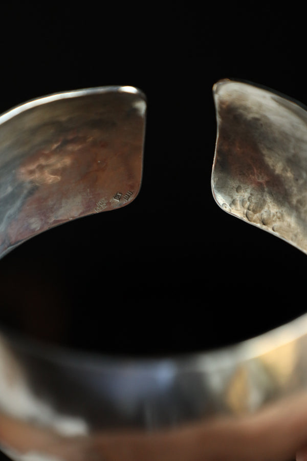 Unisex Torque Bracelet Tooled Silver, Extra Wide Cuff Bracelet - Modern Silver