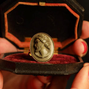 Unisex Antique Lava Cameo Ring