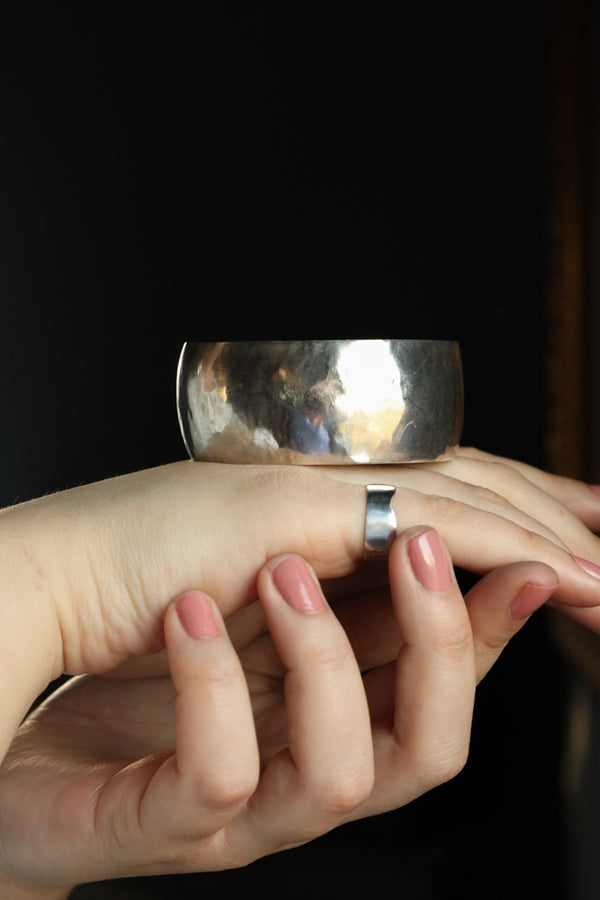 Unisex Torque Bracelet Tooled Silver, Extra Wide Cuff Bracelet - Modern Silver
