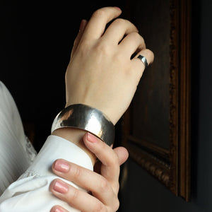 Unisex Torque Bracelet Tooled Silver, Extra Wide Cuff Bracelet - Modern Silver